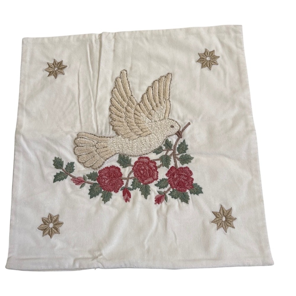 Pottery Barn Sarita Handa Embroidered Dove Floral Velvet Pillow Cover 20x20